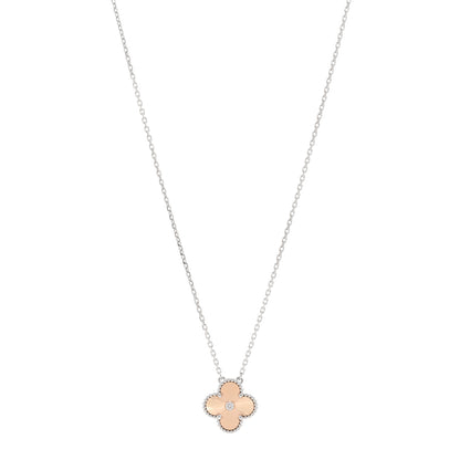 Van Cleef & Arpels 18K White Rose Gold Diamond Guilloche Vintage Alhambra Pendant Necklace 1 of 5