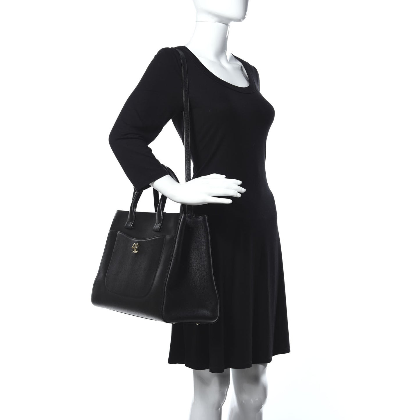 Grained Calfskin Medium Neo Executive Shopper Tote Black