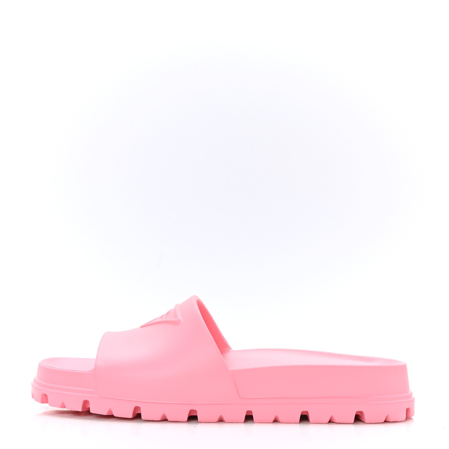 Prada EVA Rubber Triangle Logo Embossed Womens Lug Sole 20mm Slide Sandals 38 Begonia 1 of 8