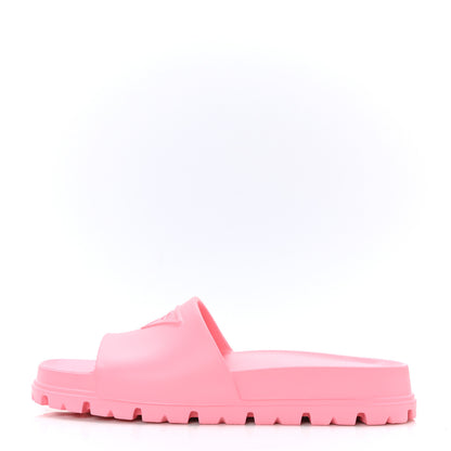 Prada EVA Rubber Triangle Logo Embossed Womens Lug Sole 20mm Slide Sandals 38 Begonia 1 of 8