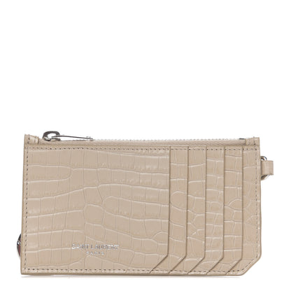 Saint Laurent Calfskin Crocodile Embossed 5 Fragments Zip Pouch Card Holder Beige 1 of 7