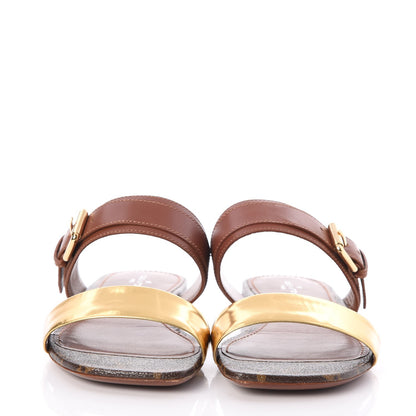 Louis Vuitton Calfskin Monogram Golden Bloom Flat Sandals 37 Gold 2 of 8