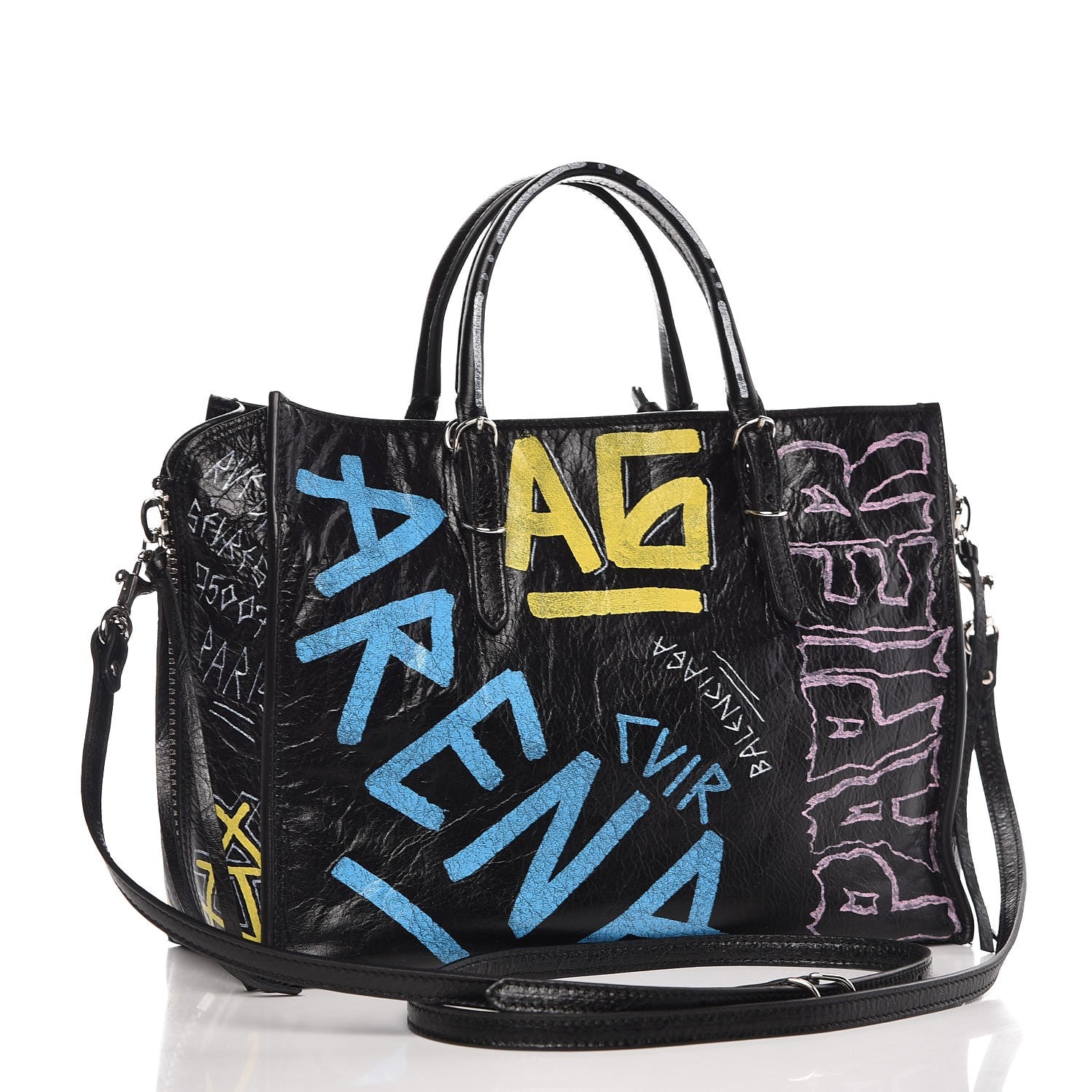 Balenciaga Agneau Graffiti Papier A6 Zip Around Tote Black 3 of 6