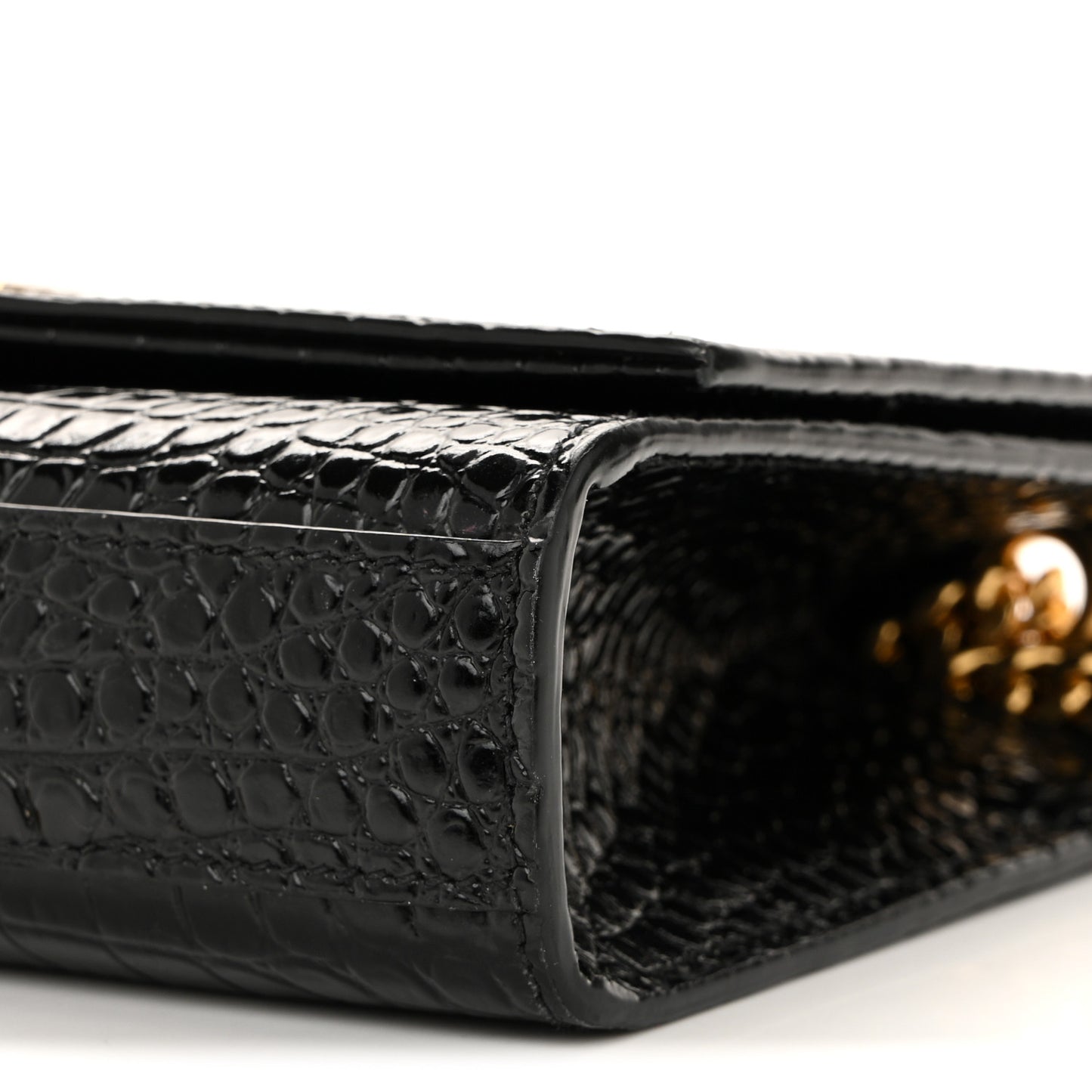 Calfskin Crocodile Embossed Small Classic Monogram Kate Tassel Satchel Black