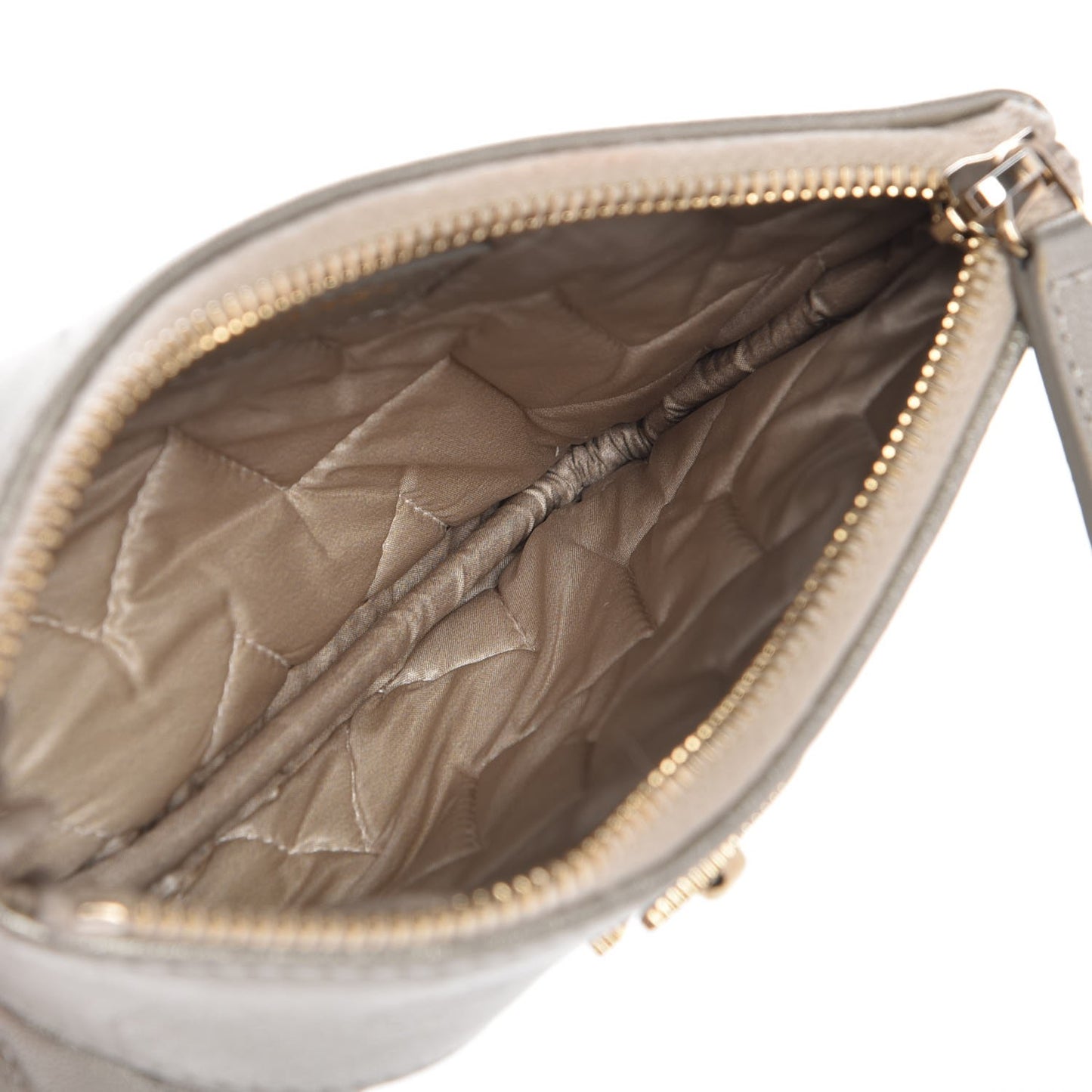 Metallic Sheepskin Chevron Quilted Small Vintage Mademoiselle Cosmetic Case Light Gold