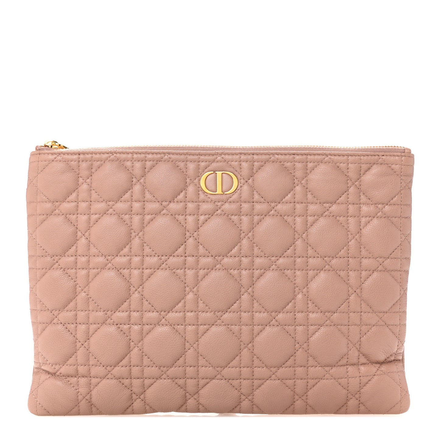 Supple Calfskin Cannage Large Caro Daily Pouch Rose Des Vents