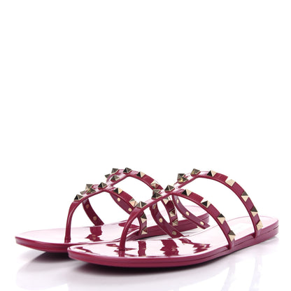 Valentino Garavani PVC Jelly Rockstud Caged Flat Thong Sandals 41 Raspberry 3 of 10