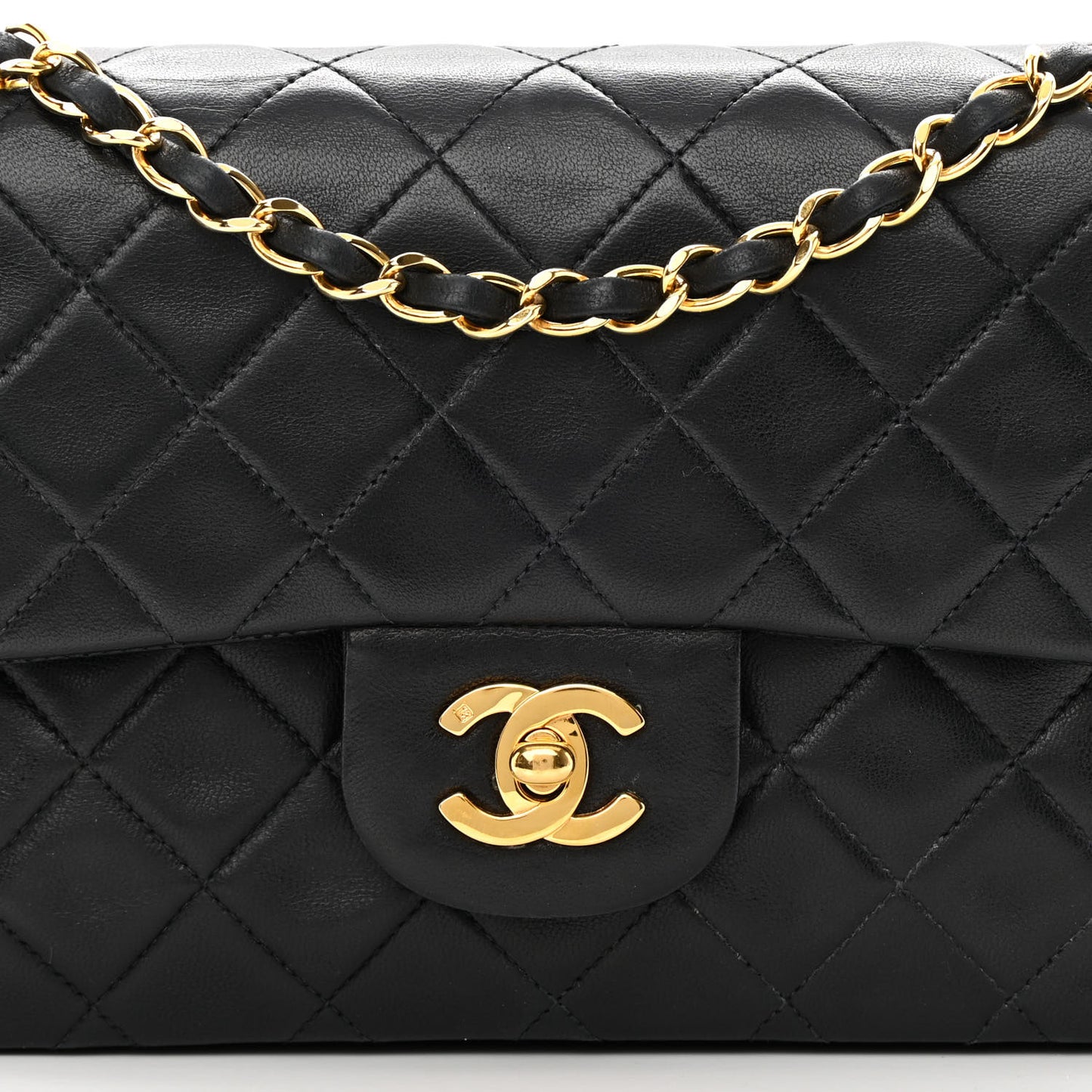 Lambskin Quilted Small Double Flap Black