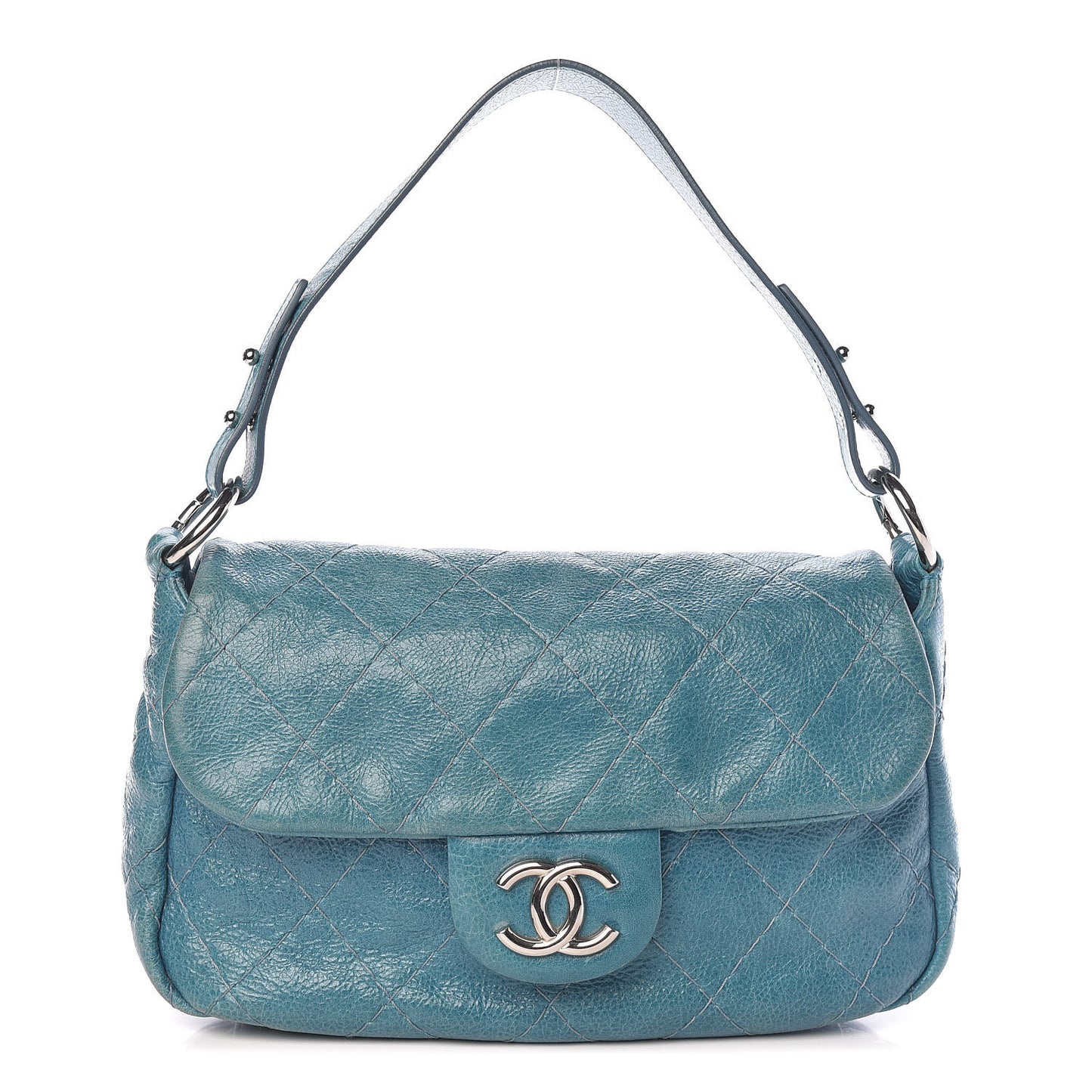 Glazed Calfskin Stitched On The Road Flap Blue