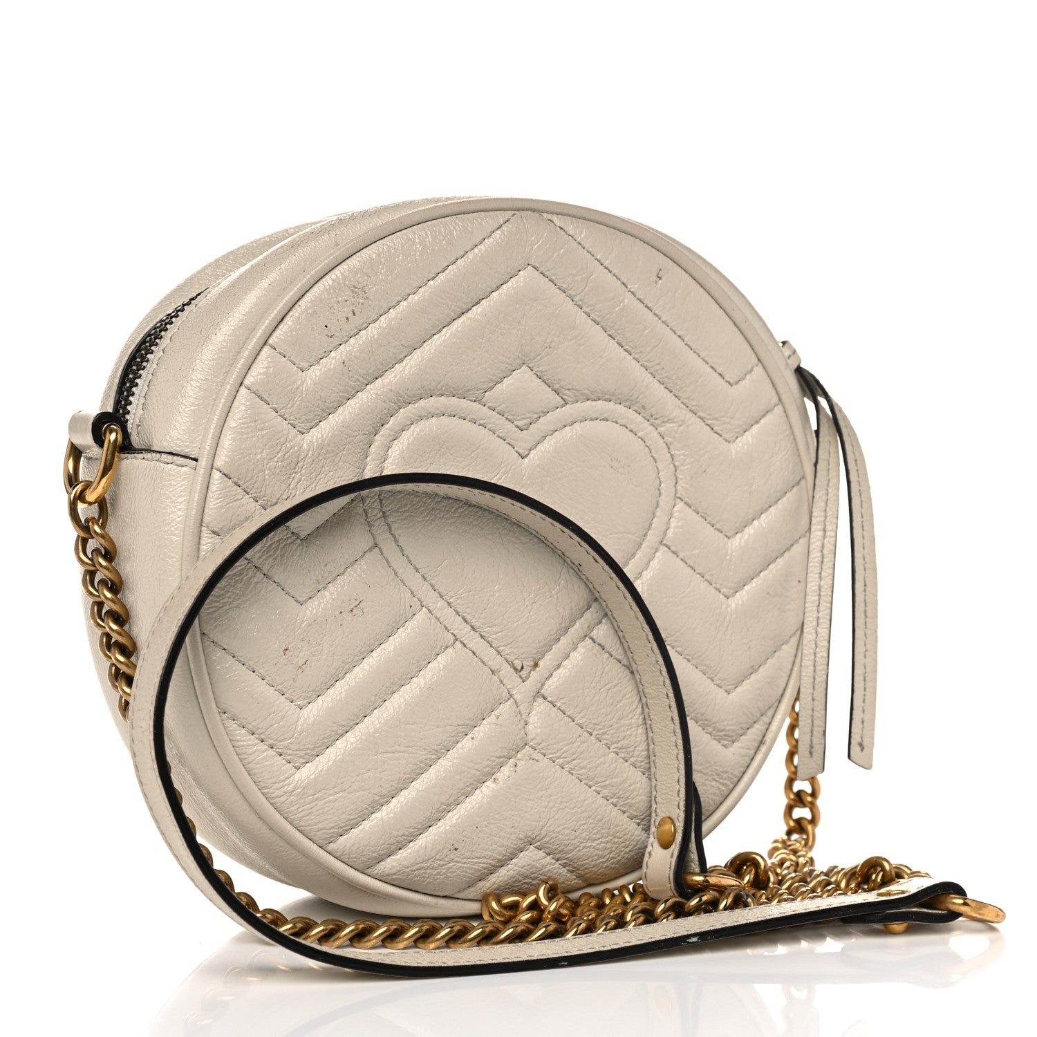 Gucci Calfskin Matelasse Mini GG Marmont Round Shoulder Bag White 3 of 21