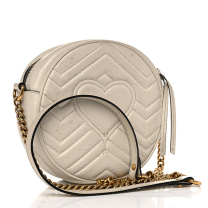 Gucci Calfskin Matelasse Mini GG Marmont Round Shoulder Bag White 3 of 21