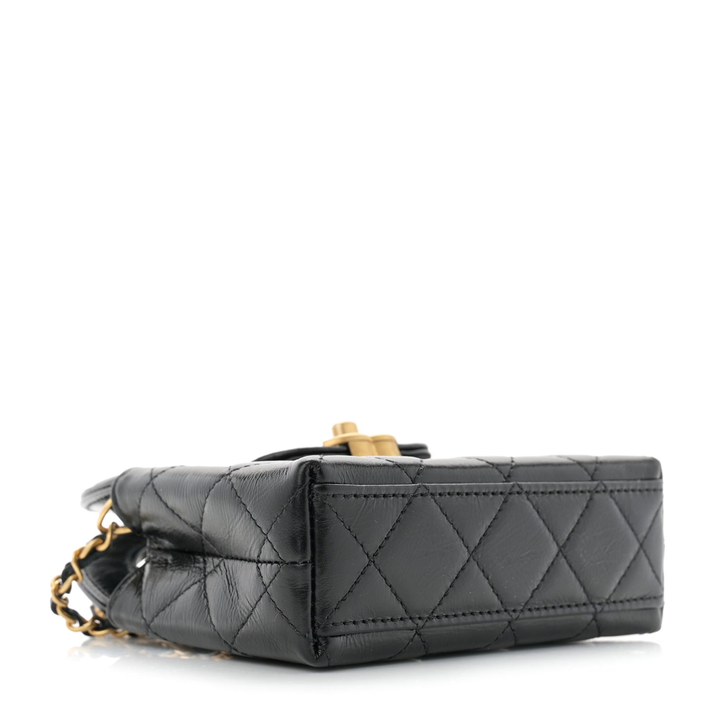 Shiny Aged Calfskin Quilted Mini Nano Kelly Shopper Black