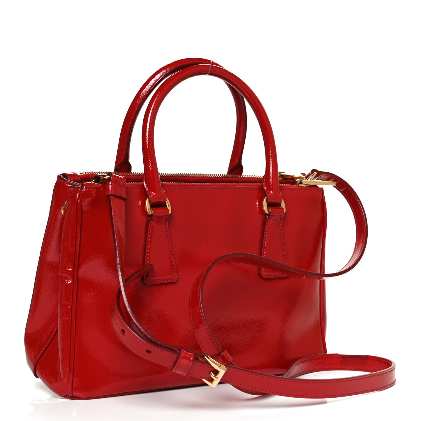 Saffiano Vernice Mini Galleria Double Zip Tote Rosso