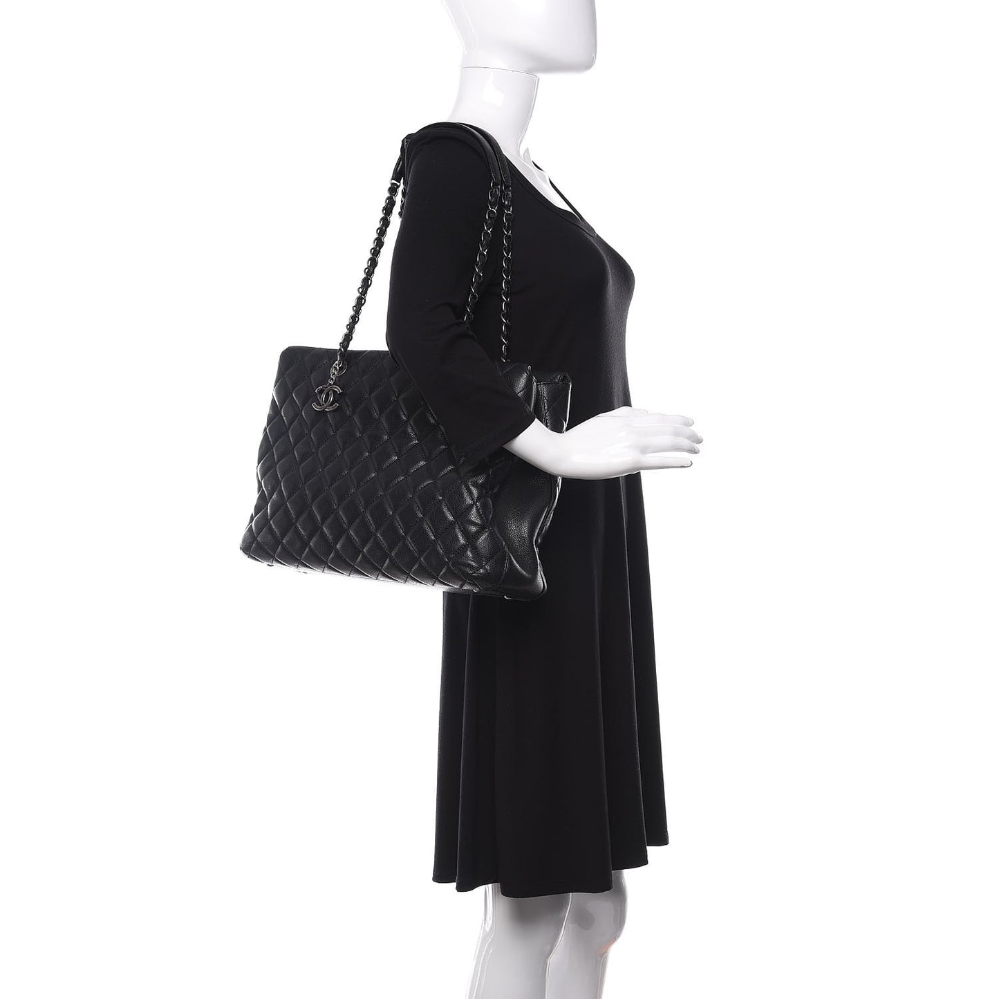 Caviar Quilted City Shopping Tote Black