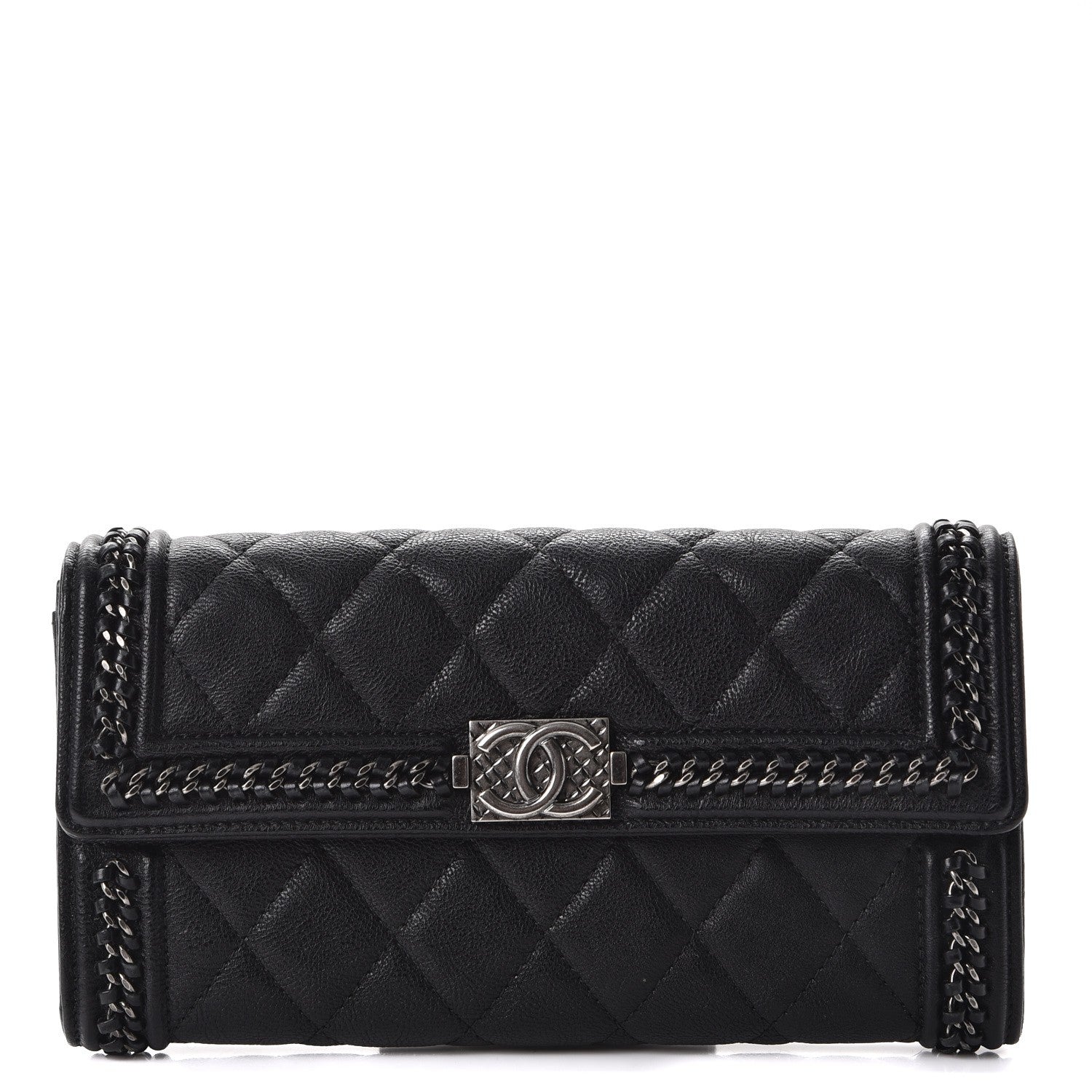 Chanel Calfskin Quilted Boy Chain Around Flap Wallet Black 1 of 8