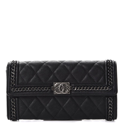Chanel Calfskin Quilted Boy Chain Around Flap Wallet Black 1 of 8