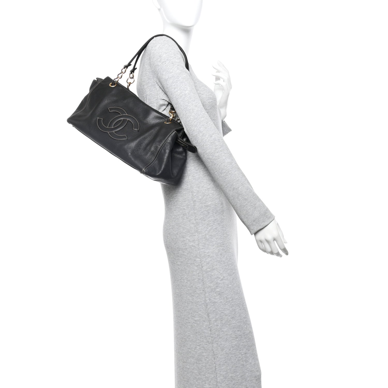 Chanel Grained Calfskin CC Stitched Shoulder Bag Black 2 of 9