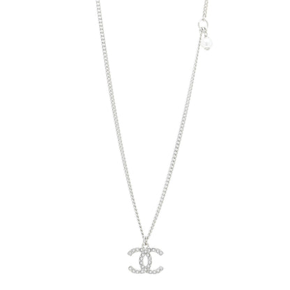 Chanel Crystal Pearl CC Pendant Necklace Silver 1 of 6