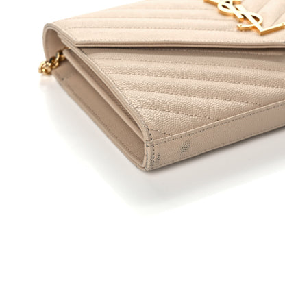 Saint Laurent Grain De Poudre Matelasse Chevron Monogram Chain Wallet Nude Powder 9 of 13