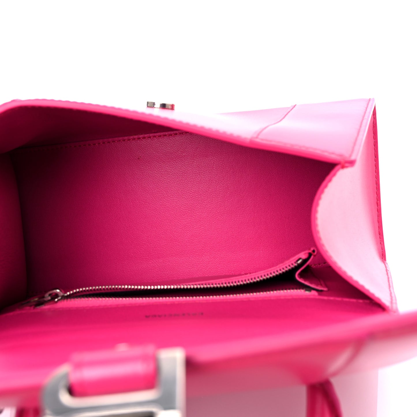 Shiny Box Calfskin Small Hourglass Top Handle Bag Acid Fuchsia