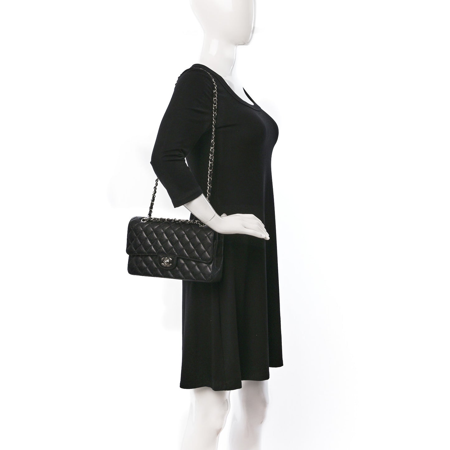 Caviar Quilted Medium Double Flap Black