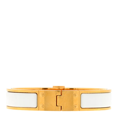 Hermes Enamel Charniere Uni Narrow Hinged Bracelet S White 2 of 3