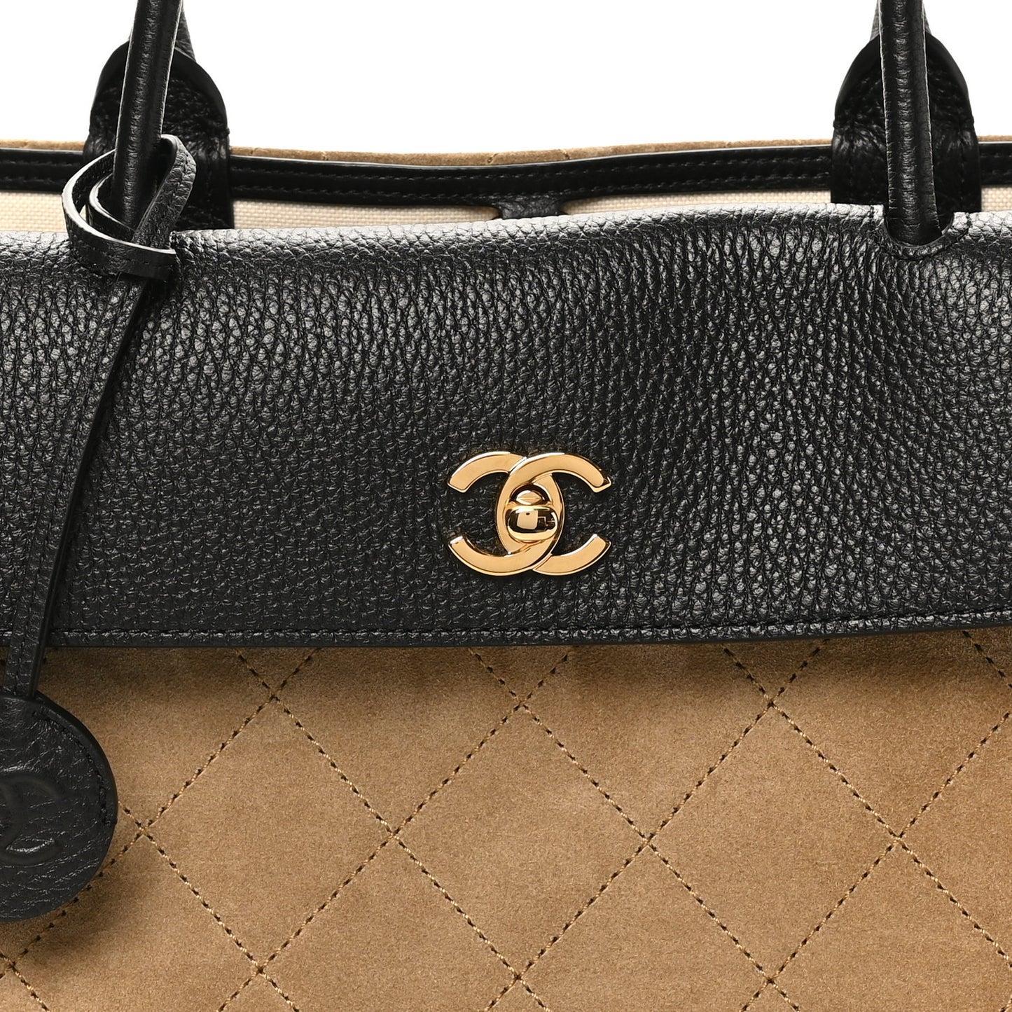 Grained Calfskin Suede Urban Essentials Large Shopping Bag Dark Beige Black Dark Beige Black