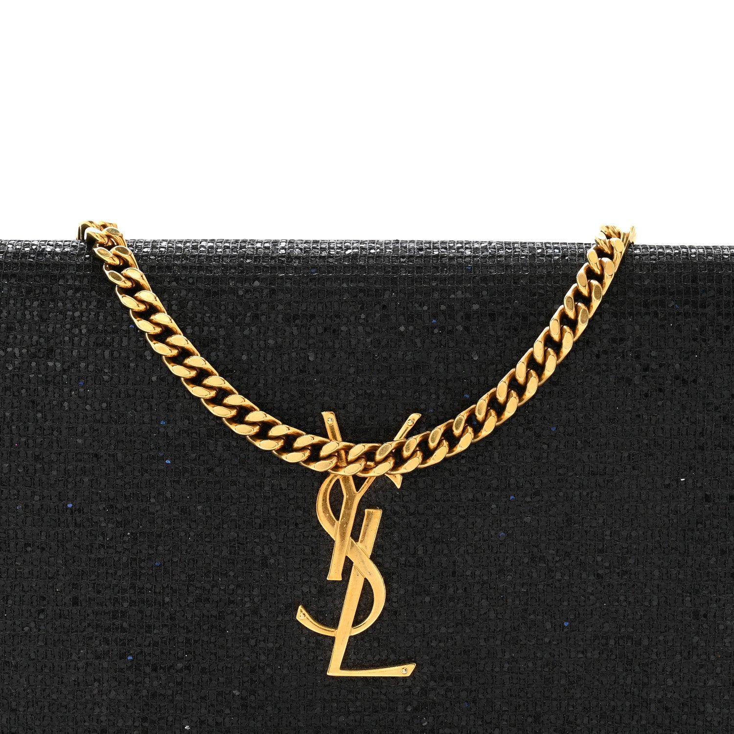 Saint Laurent Glitter Monogram Chain Wallet Black 8 of 11