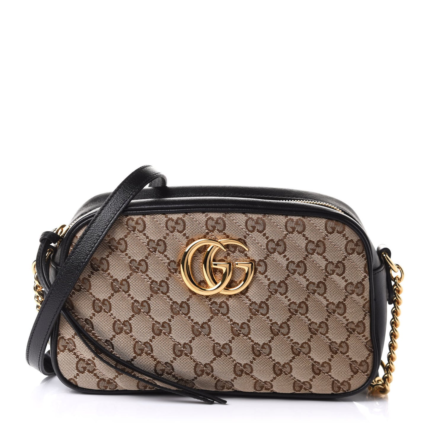 Monogram Matelasse Diagonal Small GG Marmont Chain Shoulder Bag Beige Black