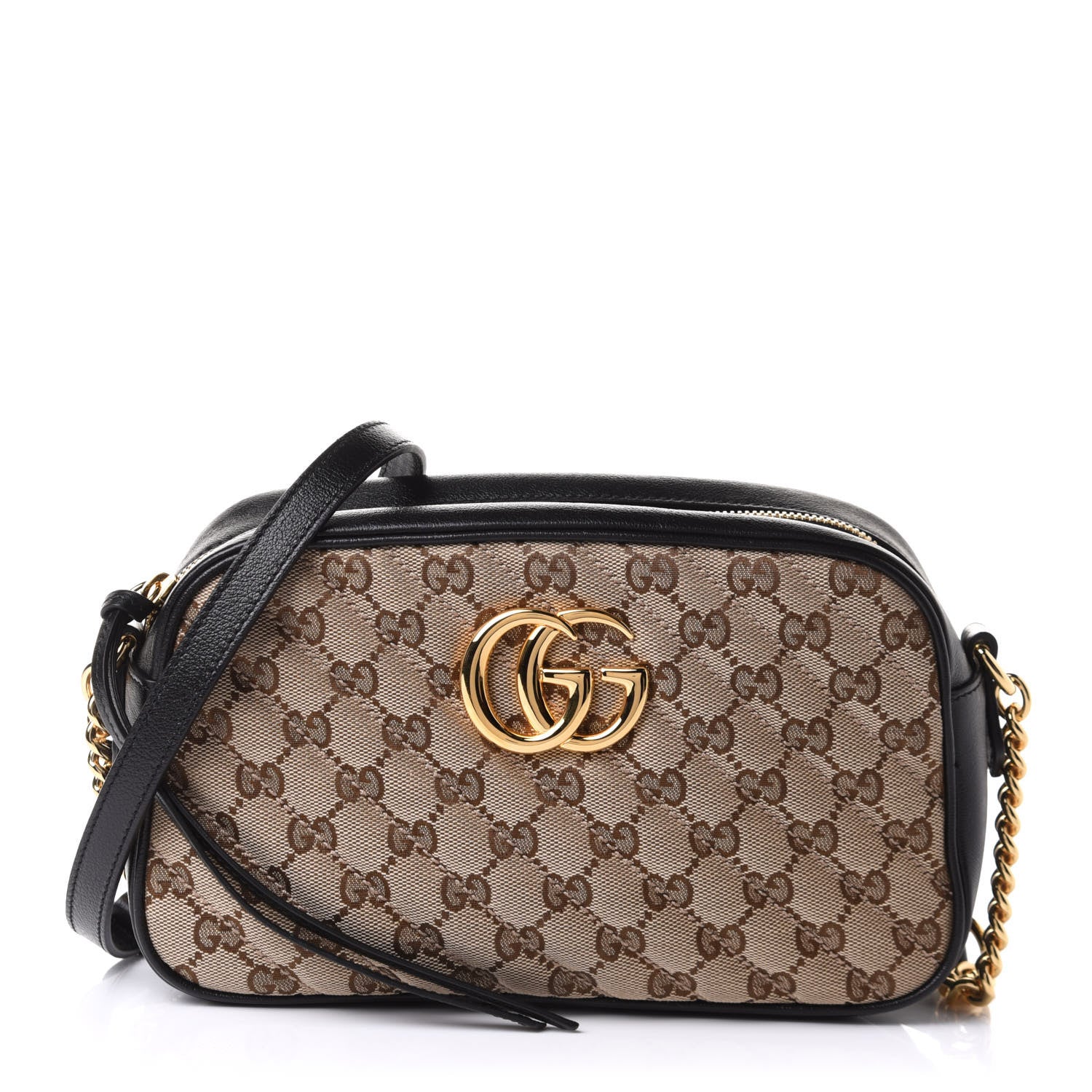Gucci Monogram Matelasse Diagonal Small GG Marmont Chain Shoulder Bag Beige Black 1 of 11