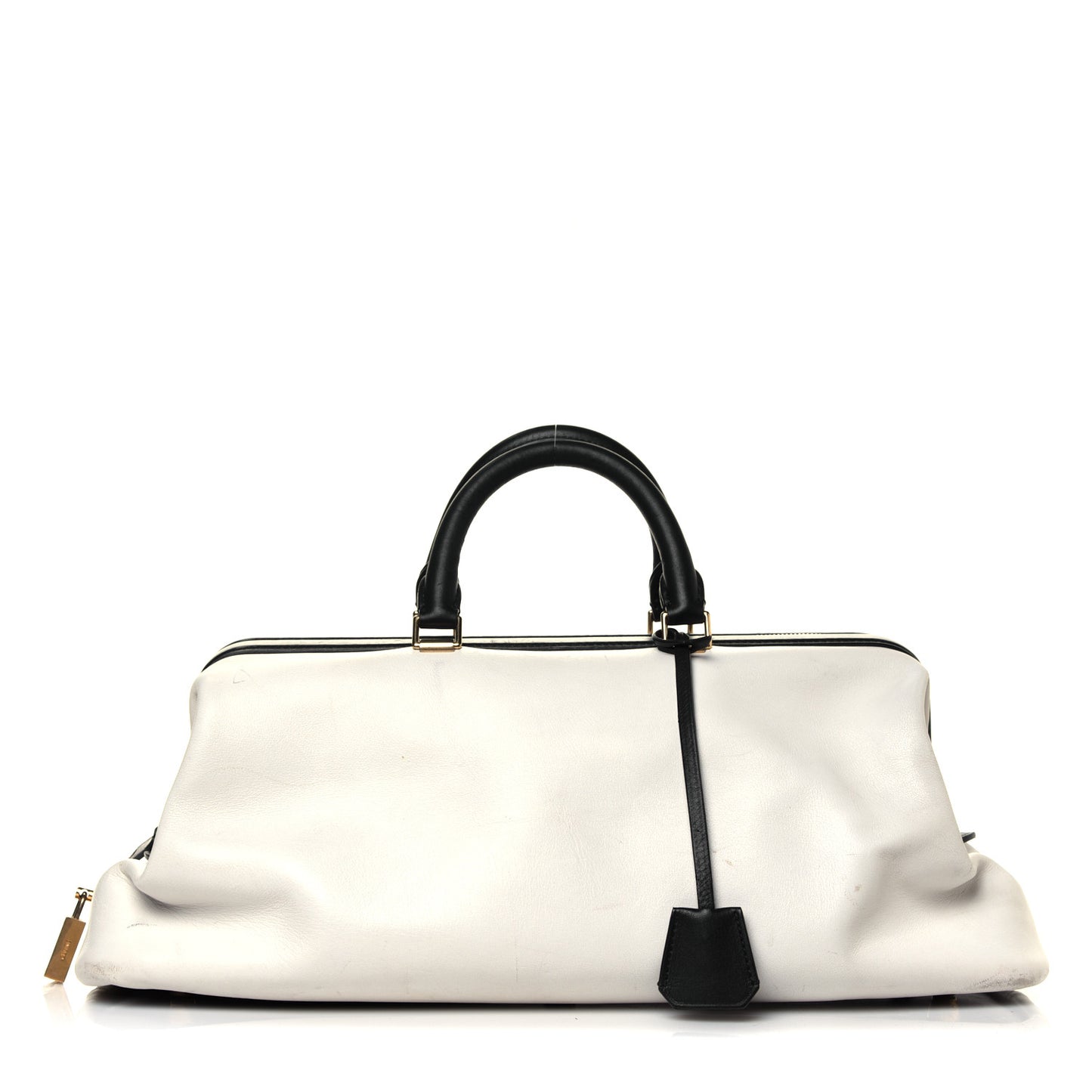 Satin Calfskin Long Frame Doctor Bag Black Cream