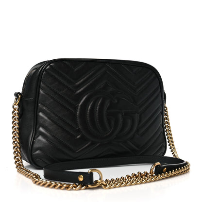 Gucci Calfskin Matelasse Medium GG Marmont Chain Shoulder Bag Black 3 of 9