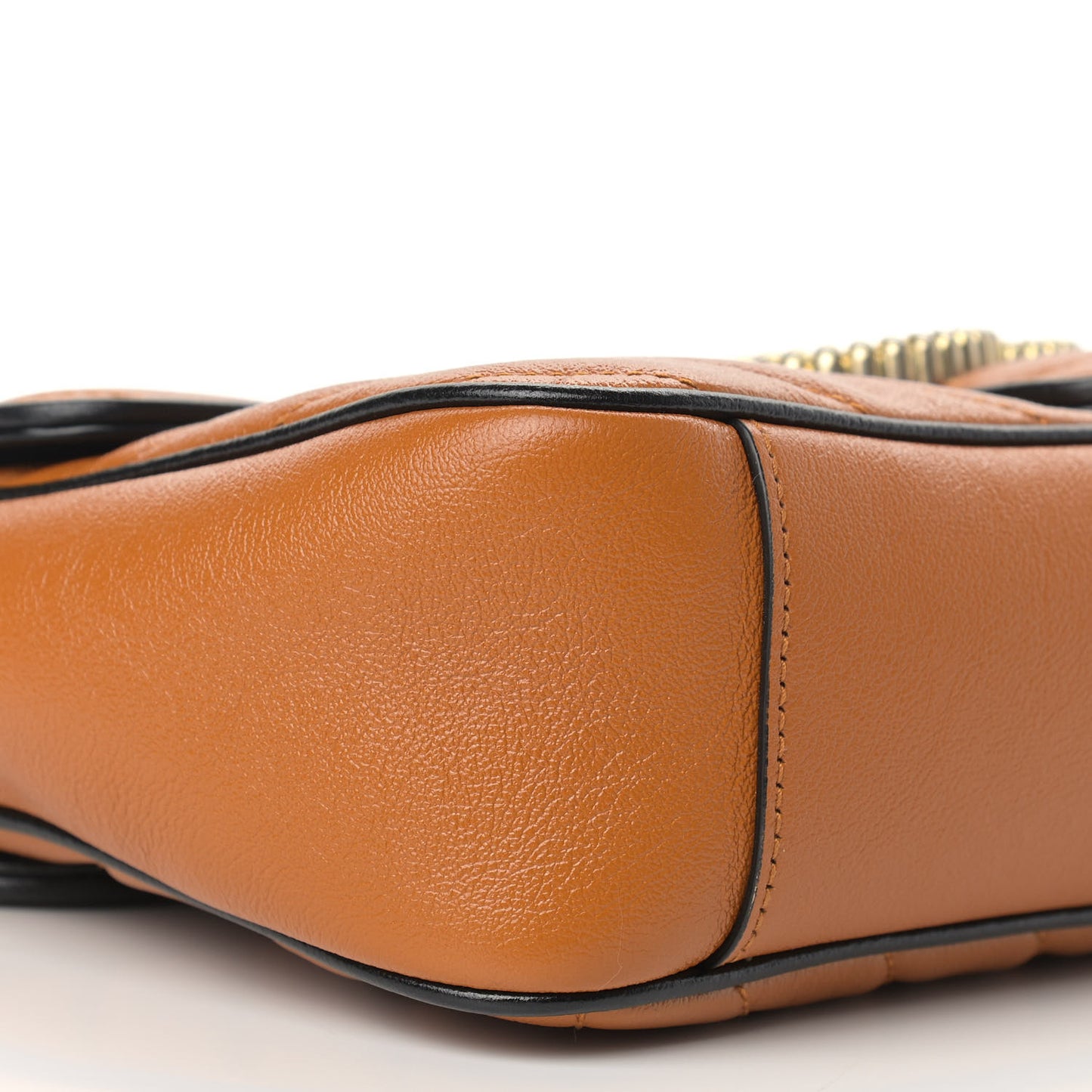 Vintage Effect Calfskin Matelasse Diagonal Small Torchon GG Marmont Shoulder Bag Cognac Black