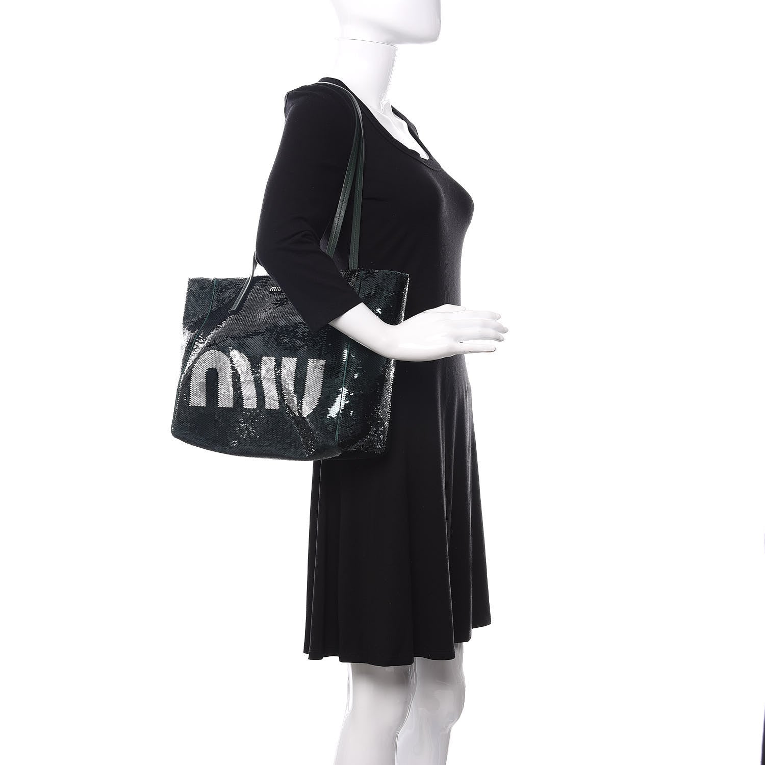 Miu Miu Paillettes Sequin Logo Tote Smeraldo Argent 2 of 9
