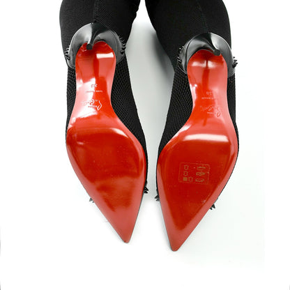 Christian Louboutin Fabric Souricette 100 Spiked Tall Sock Boots 38 Black 5 of 6