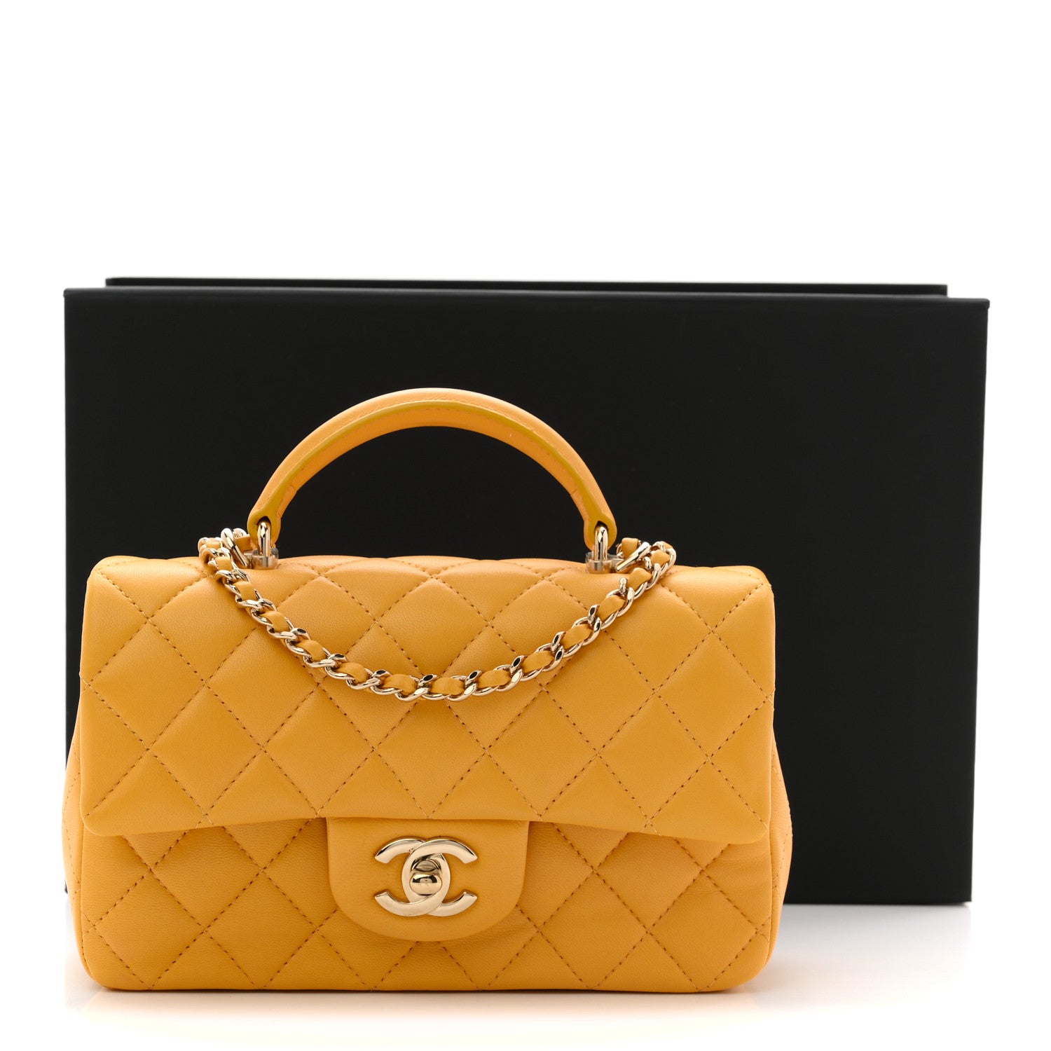 Chanel Lambskin Quilted Mini Top Handle Rectangular Flap Yellow 11 of 11