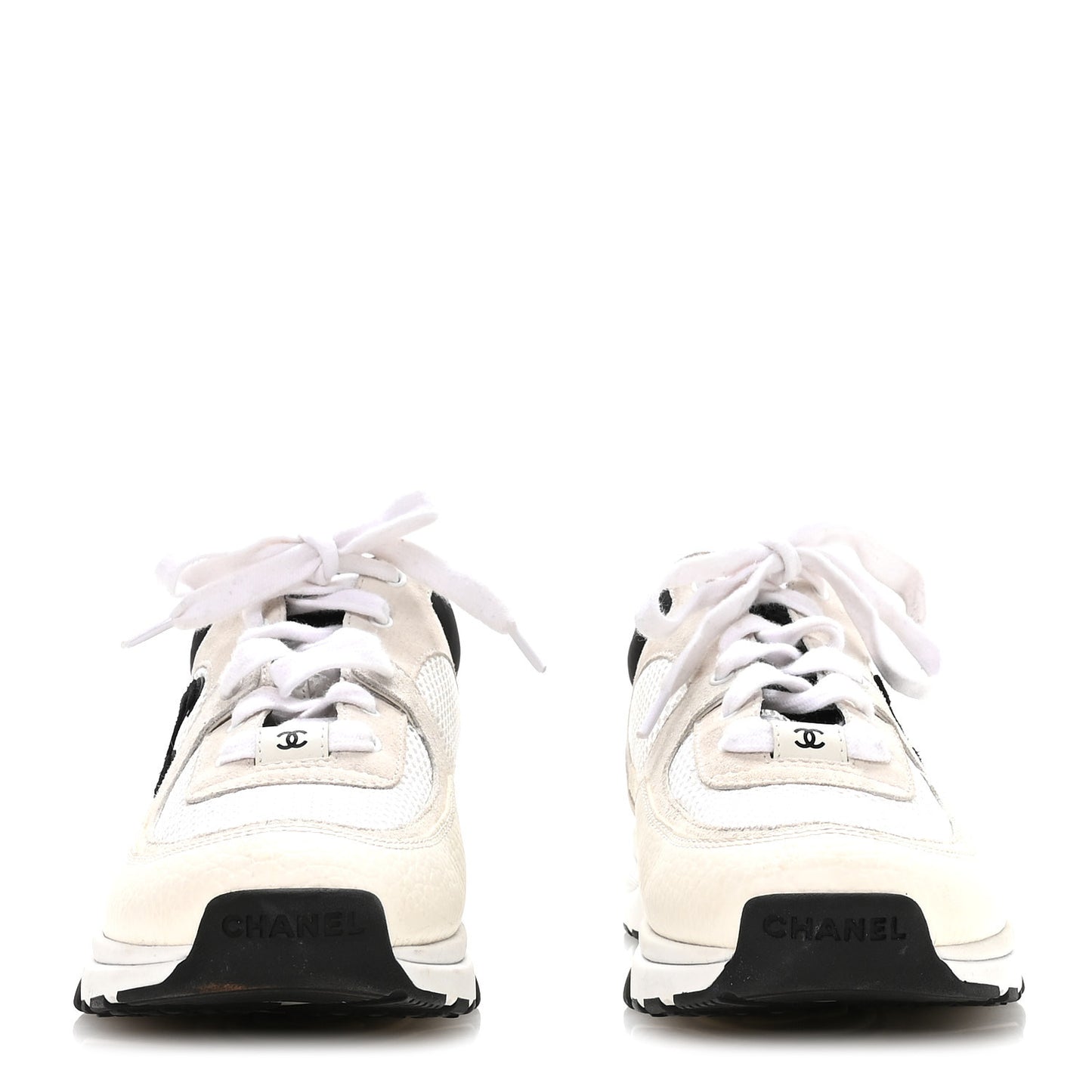 Mesh Suede Calfskin Grained Calfskin Womens CC Sneakers 38.5 White Black