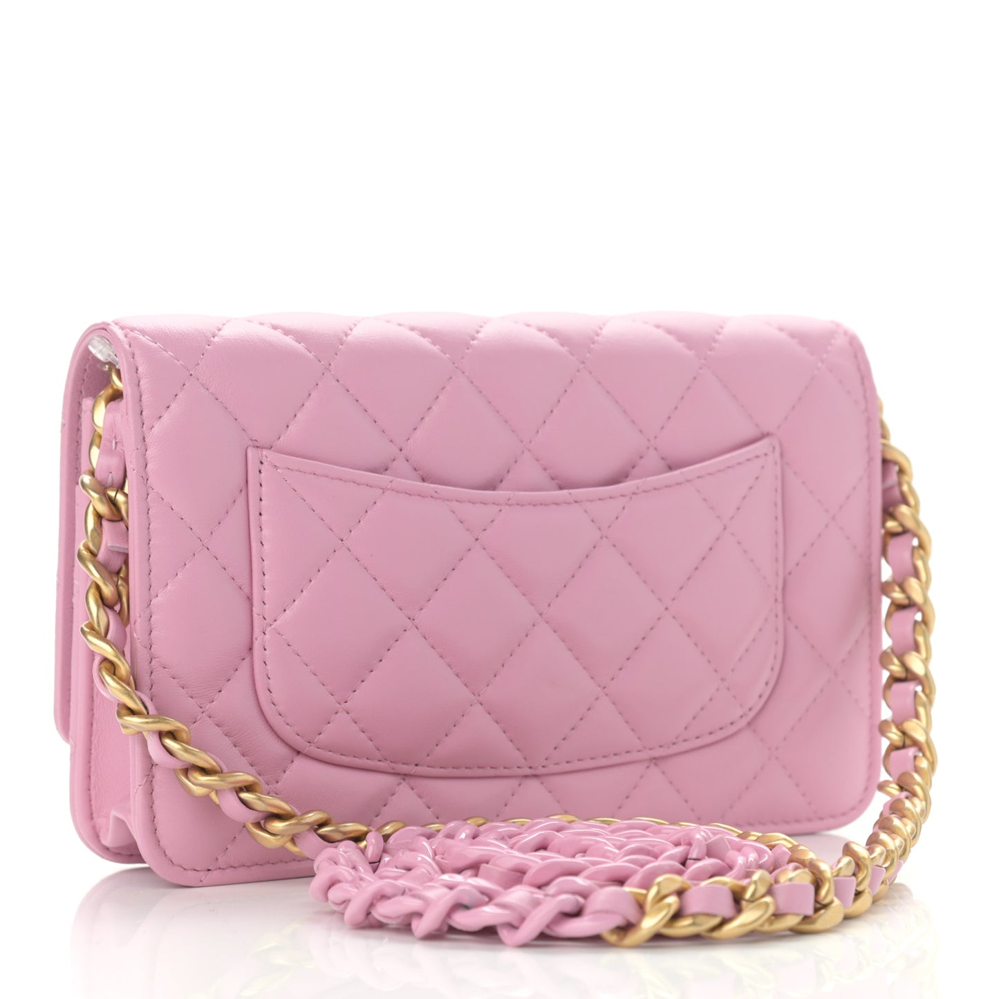 Lambskin Resin Quilted Wallet On Chain WOC Dark Pink