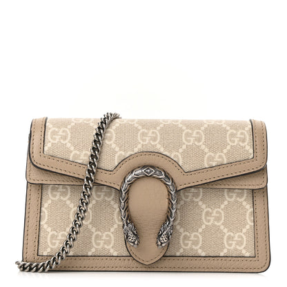 Gucci GG Supreme Monogram Textured Dollar Calfskin Super Mini Dionysus Shoulder Bag Beige Mystic White Oatmeal 1 of 9