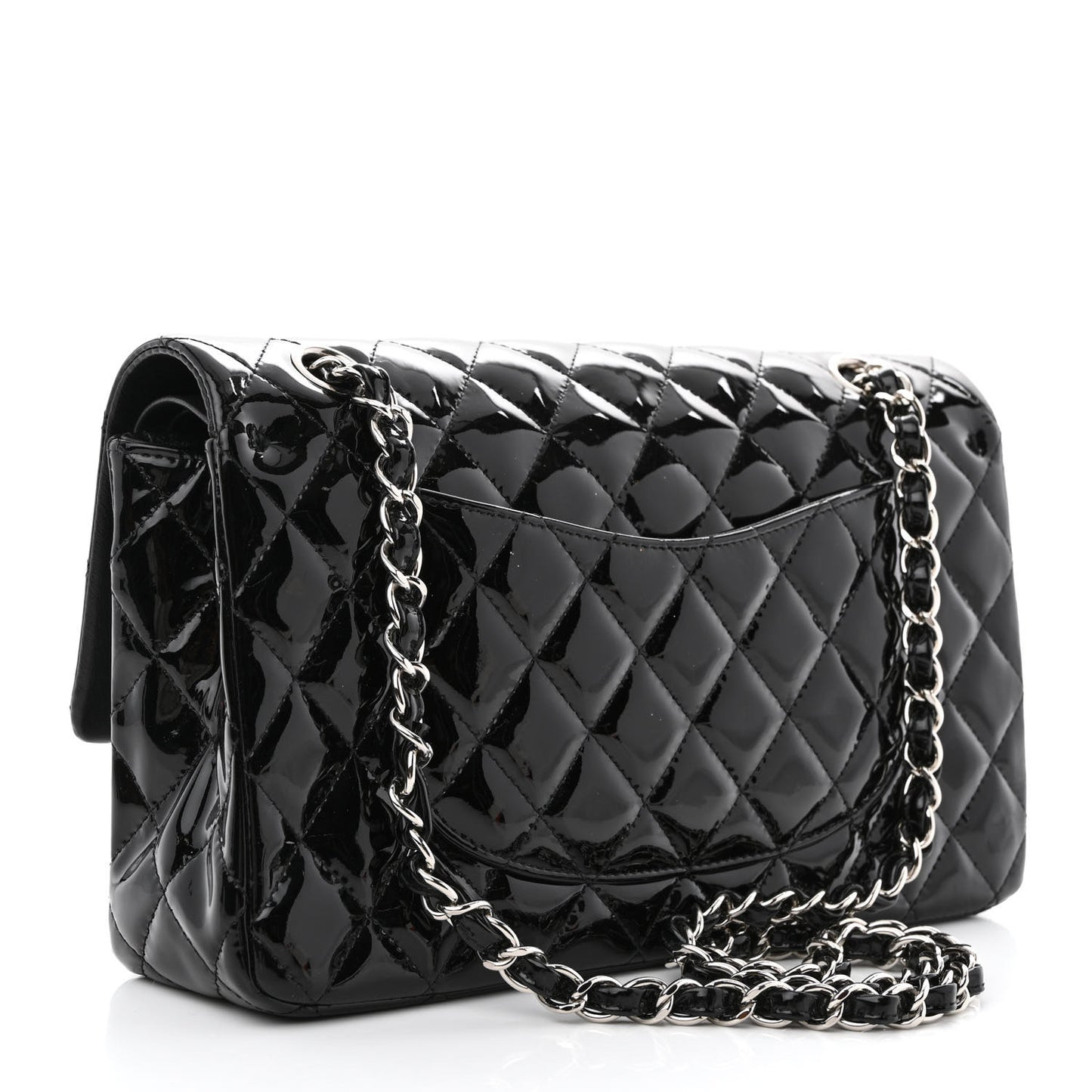Patent Quilted Medium Double Flap Black