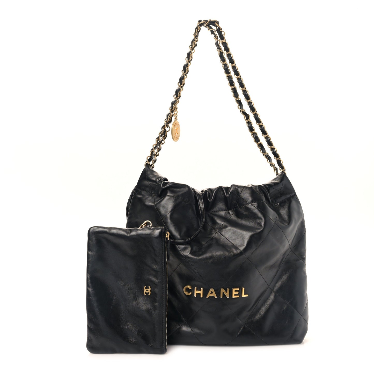 Shiny Calfskin Quilted Small Chanel 22 Black