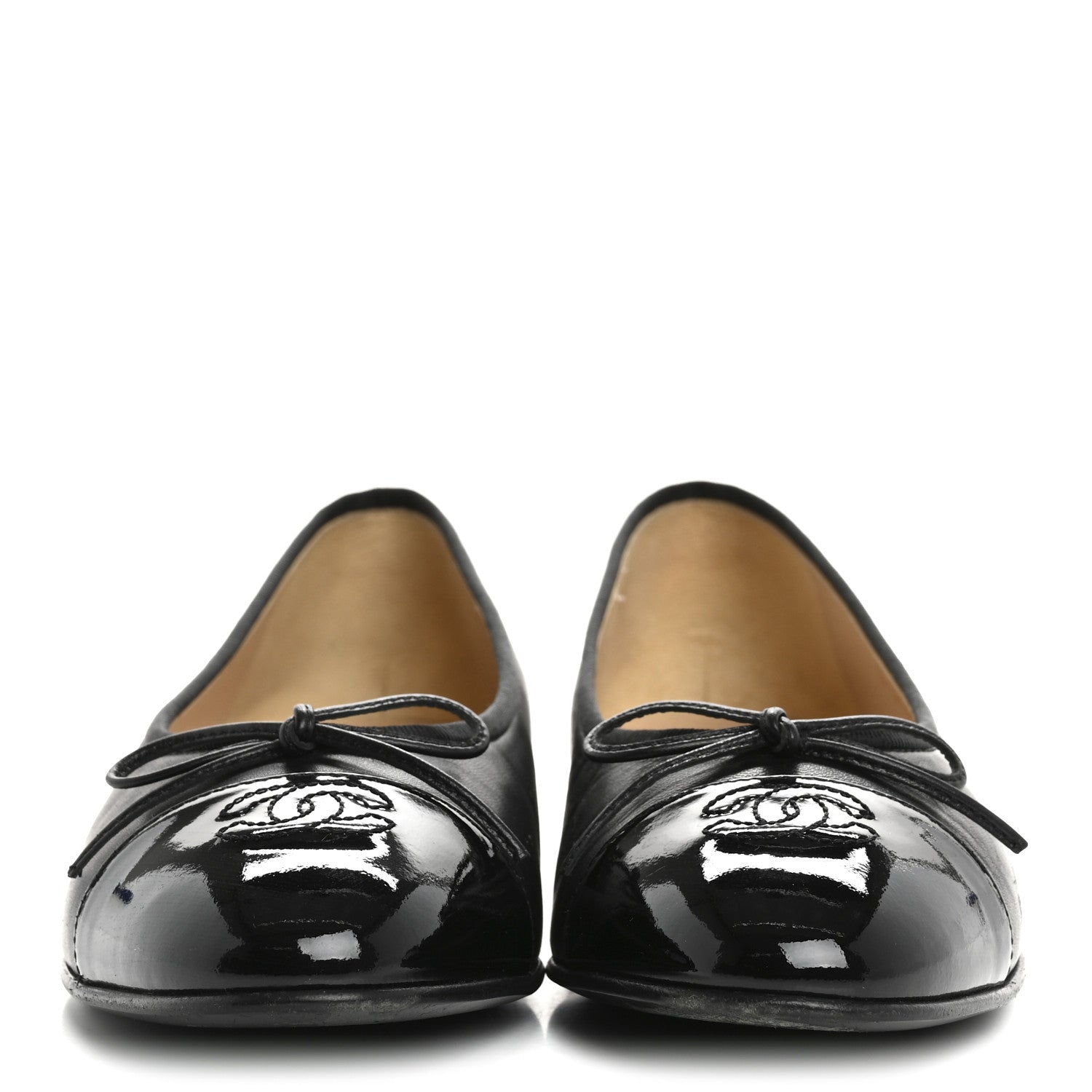 Chanel Lambskin Patent Cap Toe Ballerina Flats 39 Black 3 of 9