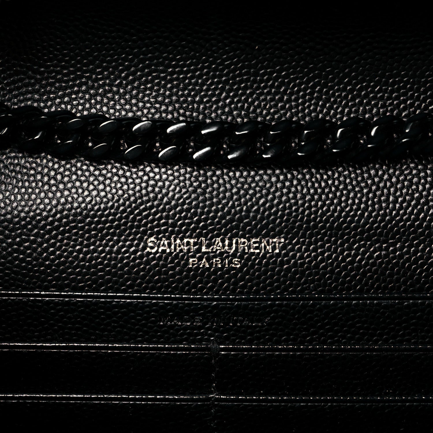 Saint Laurent Grain De Poudre Matelasse Chevron Monogram Chain Wallet Black 5 of 11