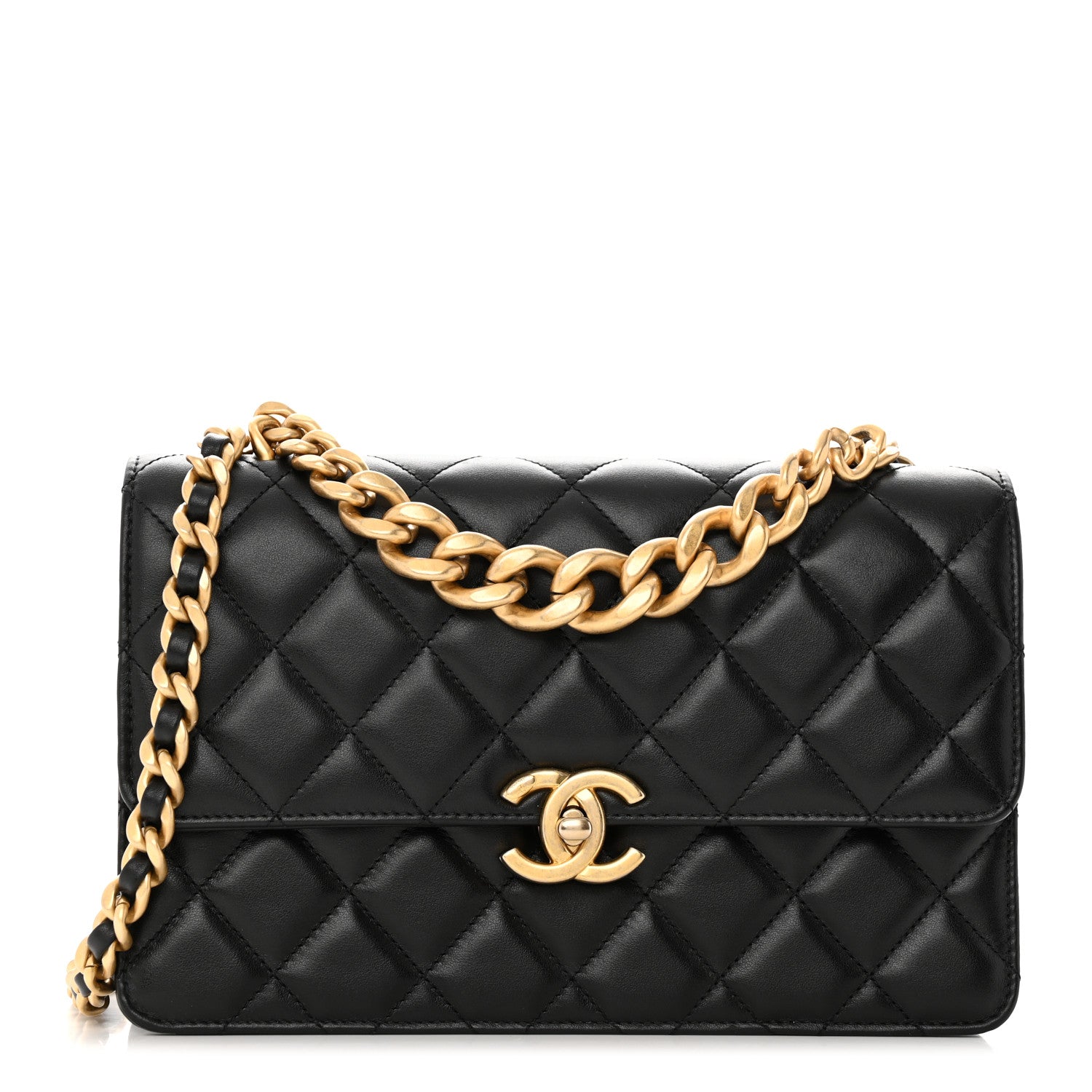 Chanel Lambskin Quilted Chain Flap Bag Black 1 of 12