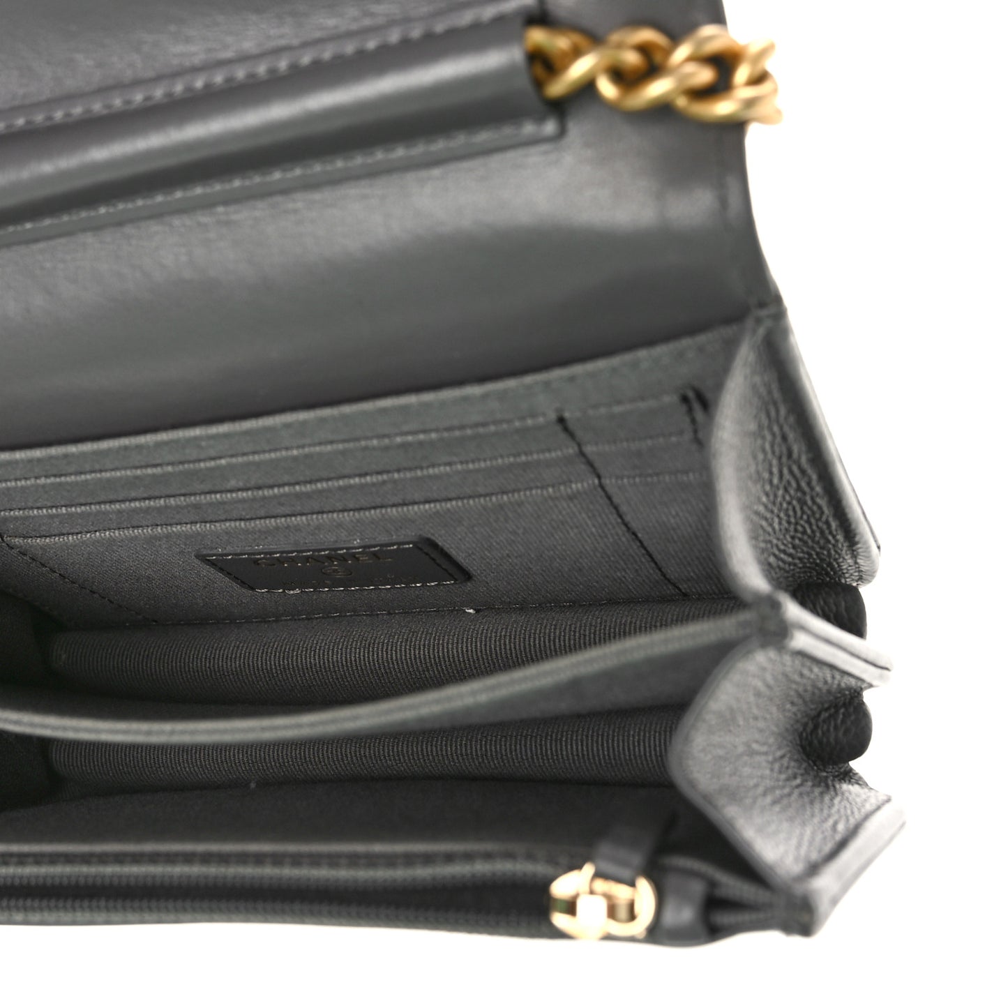 Caviar Quilted Mini Boy Wallet On Chain WOC Dark Gray