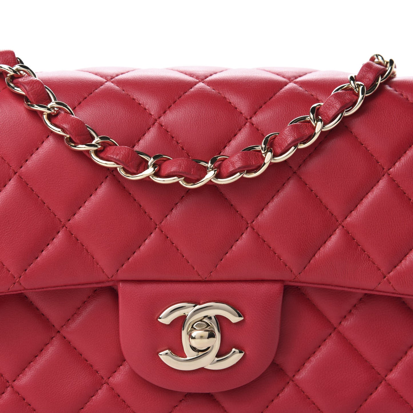 Lambskin Quilted Mini Rectangular Flap Red