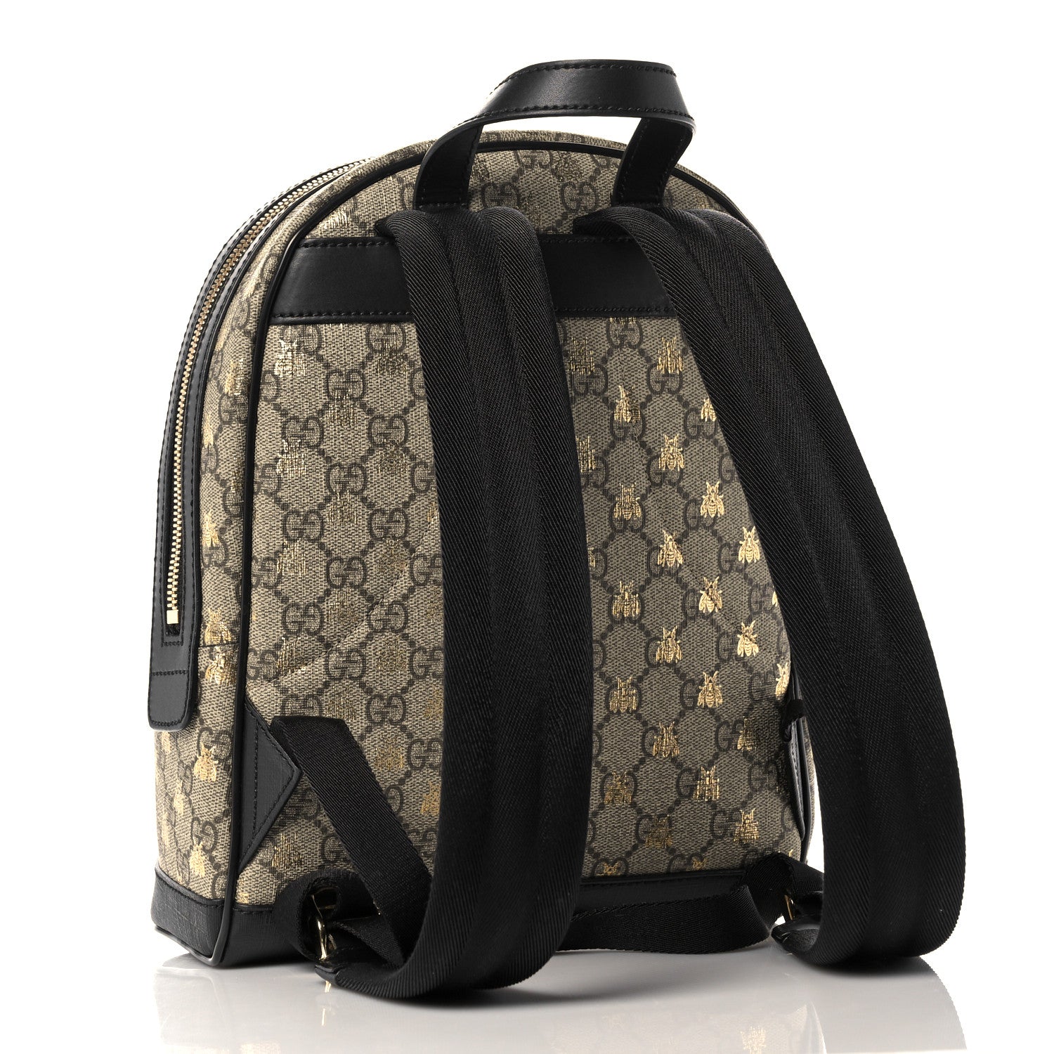 Gucci GG Supreme Monogram Bees Print Small Day Backpack Beige Oro Black 3 of 17