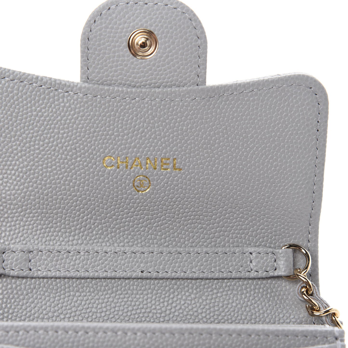 Caviar Quilted Flap Card Holder On Chain Grey