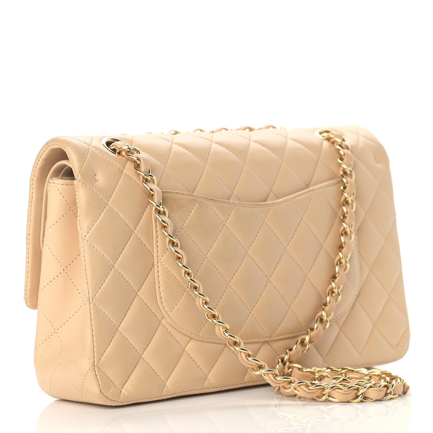 Lambskin Quilted Medium Double Flap Beige