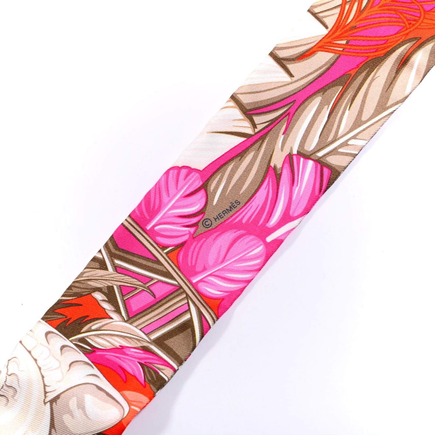 Hermes Silk La Danse Pacifique Twilly Orange Fuchsia Kaki 3 of 4